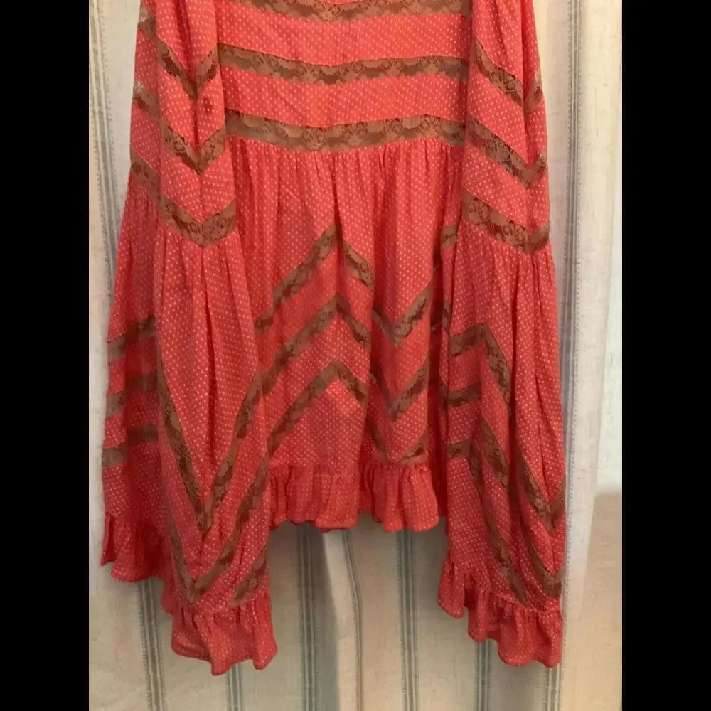 Intimately Free People Coral Polka dot Lounge and Lingerie  lace inserts Size XS
